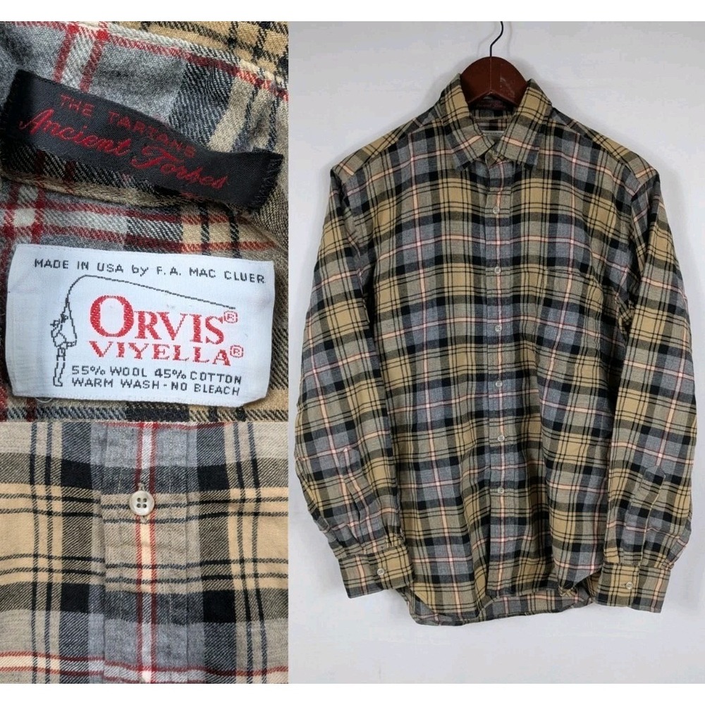 Vtg Orvis Plaid Flannel Shirt Viyella Wool Cotton Sz Medium Scotland Tartan 3028